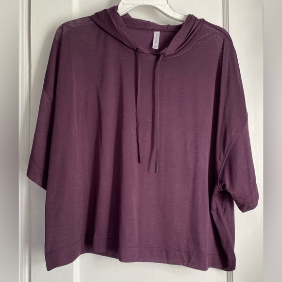 Athleta Purple Vapor Hooded Sheer Pullover Cropped Tee Sz: Large - Picture 2 of 9